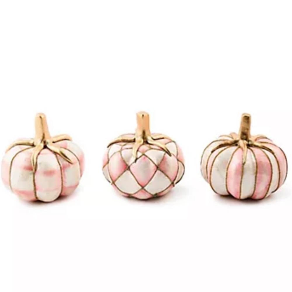 MacKenzie-Childs Rosy Capiz Pumpkins - Set of 3 - Blush Pink & Gold. New in Box!